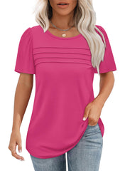 ✨Women's Short Sleeve Pleated Front Scooped Neck Tops(buy 3 free shipping)