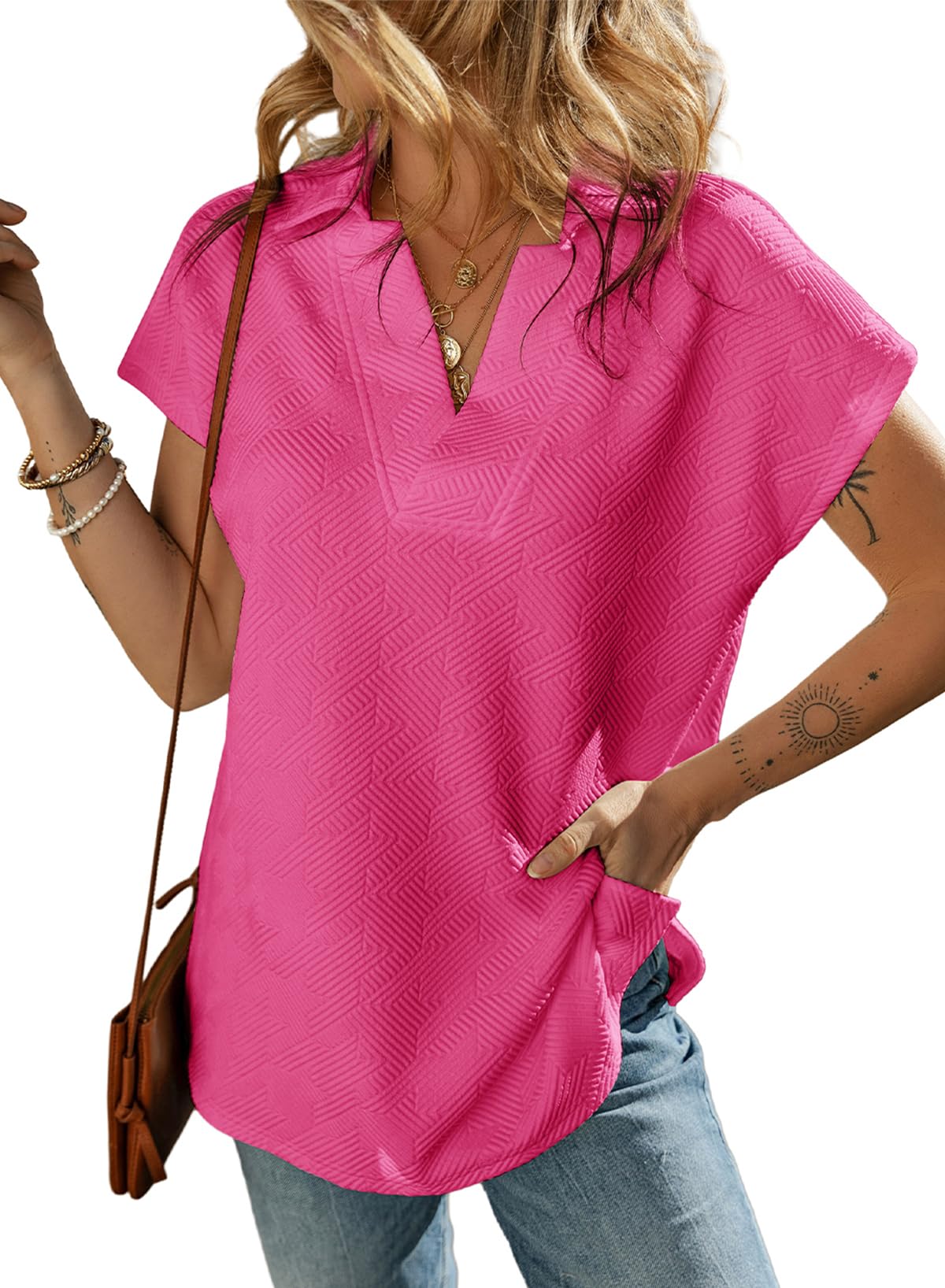 ✨ Women's Casual Collared V Neck Short Sleeve T Shirt(buy 2 free shipping)