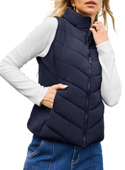 ✨Womens Sleeveless Zip Up Outerwear Stand Collar Quilted Puffer Vest(buy 2 free shipping)