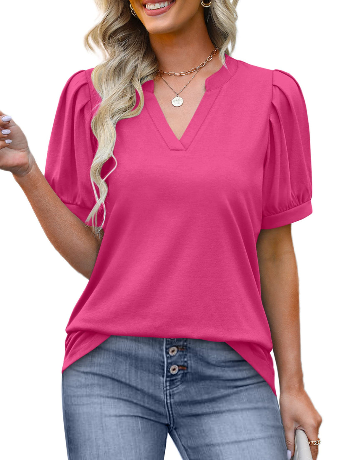 ✨Women's Pleated Puff Sleeve V Neck Tunic Tops(buy 3 free shipping)