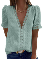 ✨Hot Sale-Women's V Neck Lace Crochet Tunic Tops Flowy Casual Shirts