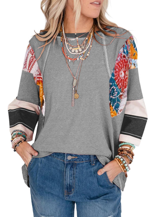 ✨Women's 3/4 Length Sleeve Oversized Striped Patchwork Shirts(buy 2 free shipping)