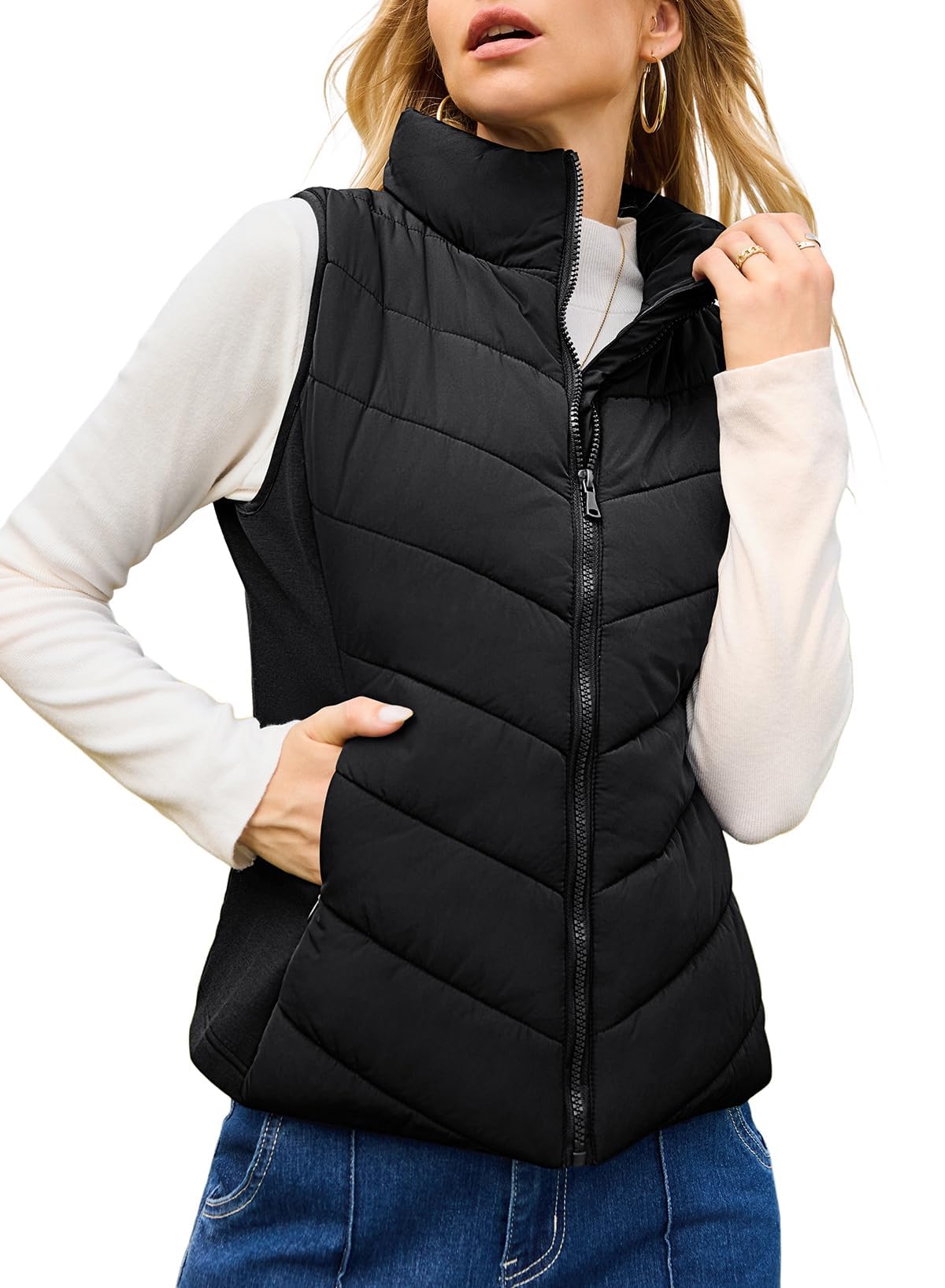 ✨Womens Sleeveless Zip Up Outerwear Stand Collar Quilted Puffer Vest(buy 2 free shipping)