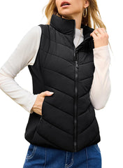 ✨Womens Sleeveless Zip Up Outerwear Stand Collar Quilted Puffer Vest(buy 2 free shipping)