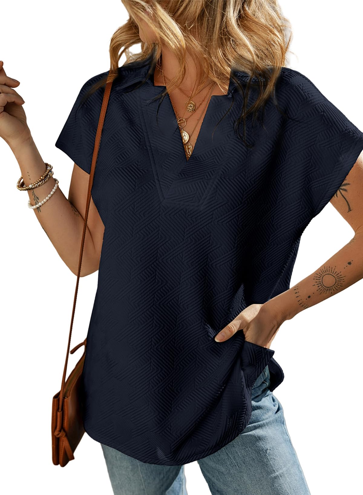 ✨ Women's Casual Collared V Neck Short Sleeve T Shirt(buy 2 free shipping)