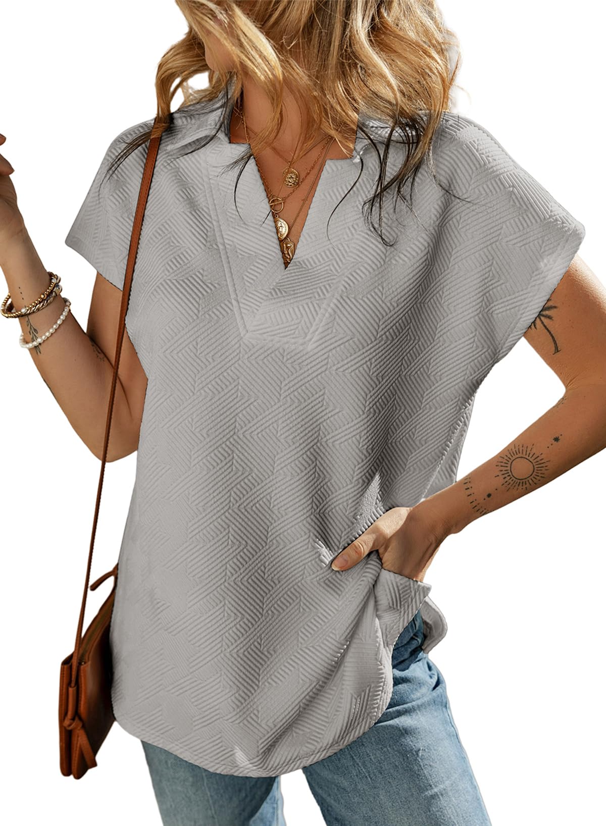 ✨ Women's Casual Collared V Neck Short Sleeve T Shirt(buy 2 free shipping)