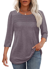 ✨ Women's 3/4 Length Sleeve Top Pleated Front T-Shirt(buy 3 free shipping)