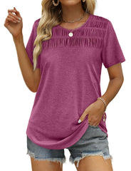 ✨Hot Sale-Women's Summer Tops 2025 Trendy Short Sleeve Shirts Smocked Crewneck Tee