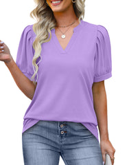 ✨Women's Pleated Puff Sleeve V Neck Tunic Tops(buy 3 free shipping)