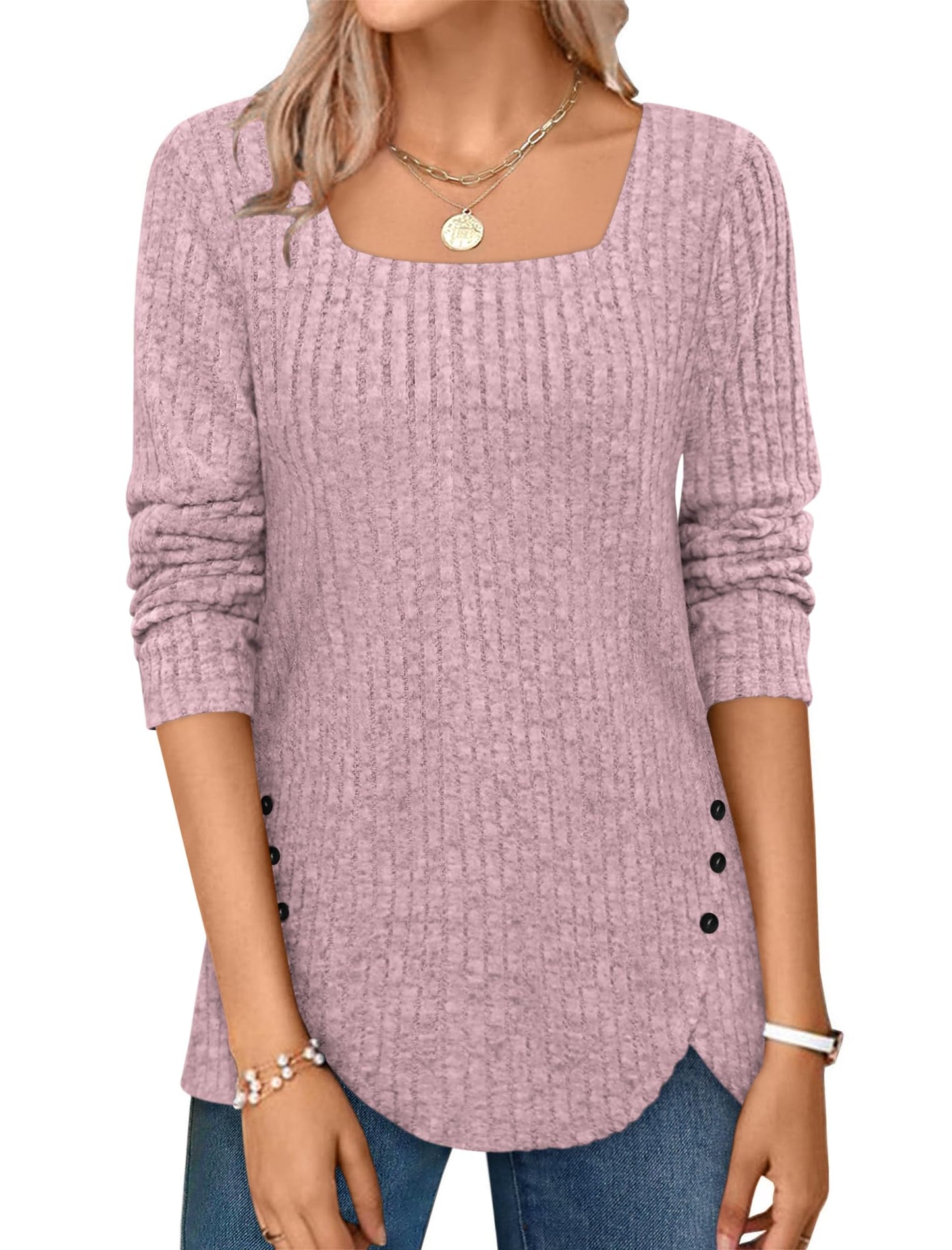 ✨Squared Neck Sweater Ribbed Knit Tunic Tee Shirts(Buy 2 Free Shipping)