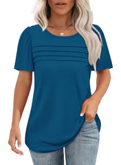 ✨Women's Short Sleeve Pleated Front Scooped Neck Tops(buy 3 free shipping)
