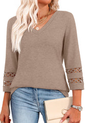 ✨Womens 3/4 Length Sleeve Tops Trendy V Neck T Shirts(buy 3 free shipping)