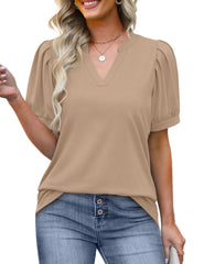 ✨Women's Pleated Puff Sleeve V Neck Tunic Tops(buy 3 free shipping)