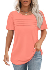 ✨Women's Short Sleeve Pleated Front Scooped Neck Tops(buy 3 free shipping)