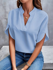 ✨Women's Short Sleeve Solid Color Notch Collar Short Sleeve Shirt（Buy 3 Free Shipping）