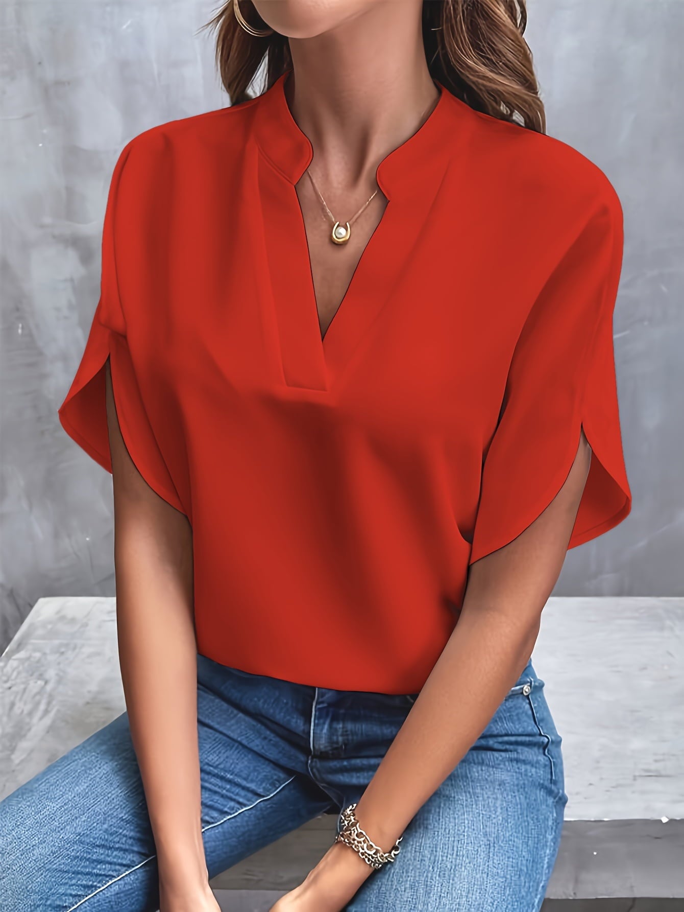 ✨Women's Short Sleeve Solid Color Notch Collar Short Sleeve Shirt（Buy 3 Free Shipping）