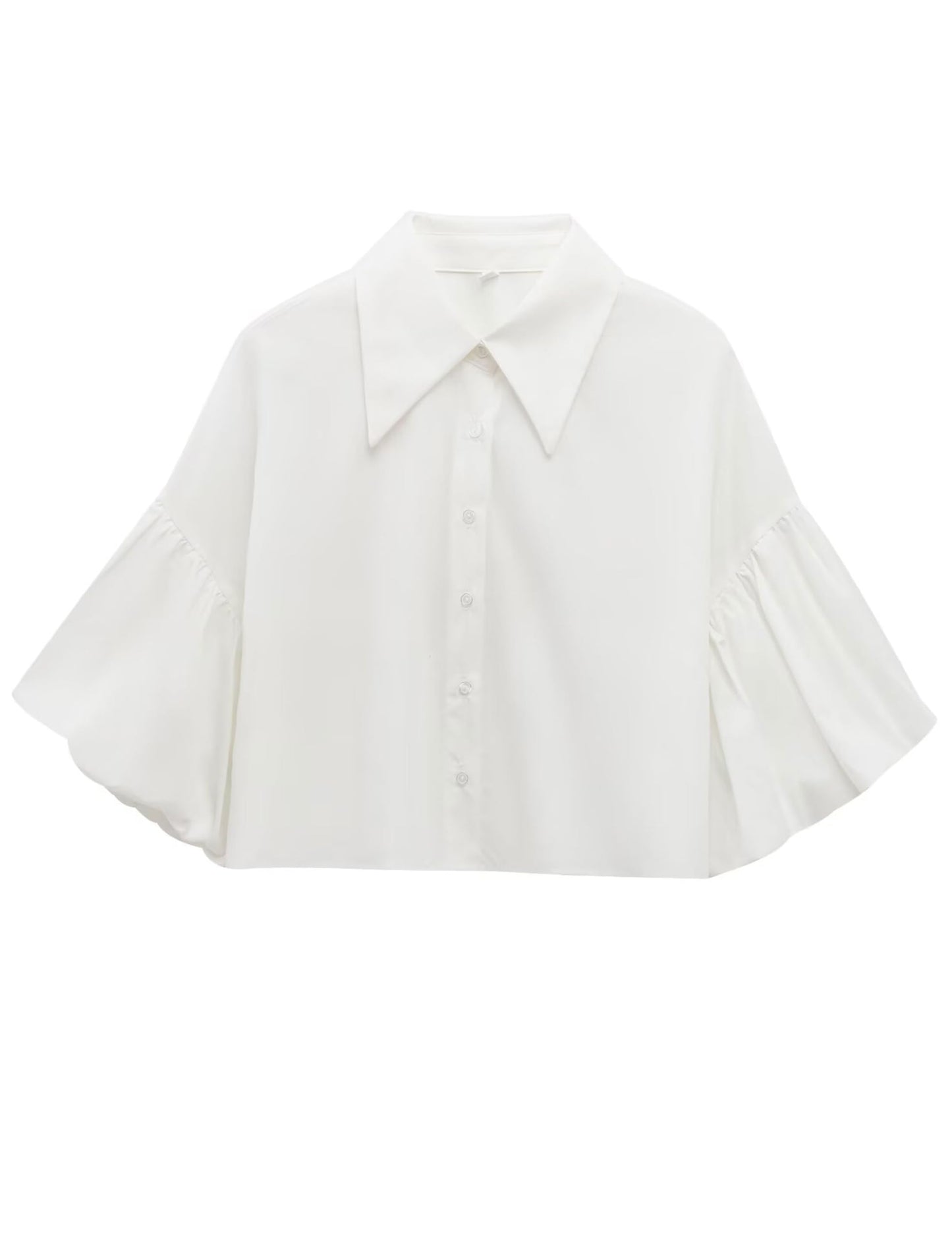 ✨Womens Cute Lantern Sleeve Collar Button Down Crop Tops(buy 2 free shipping)
