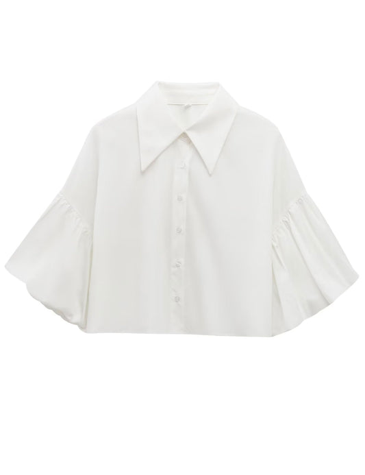 ✨Womens Cute Lantern Sleeve Collar Button Down Crop Tops(buy 2 free shipping)