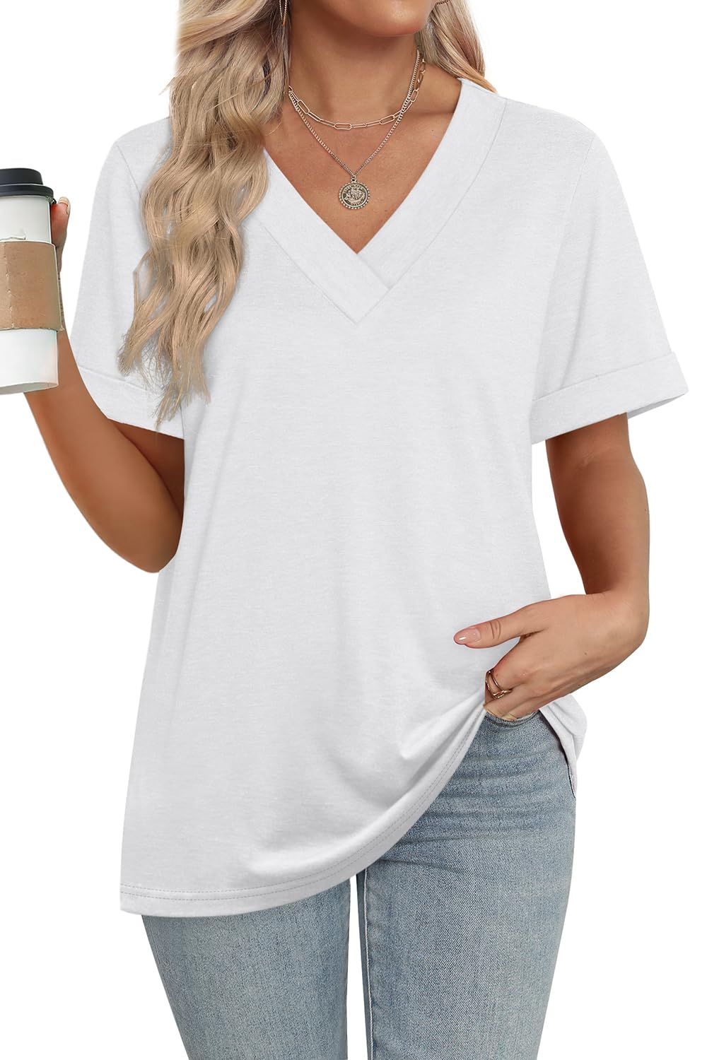 ✨women's Summer Tops Short Sleeve Basic Casual V Neck T Shirts(BUY 3 FREE SHIPPING)