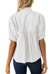 ✨ Women's Puff Sleeve V Neck Casual Pleated Tops(buy 2 free shipping)