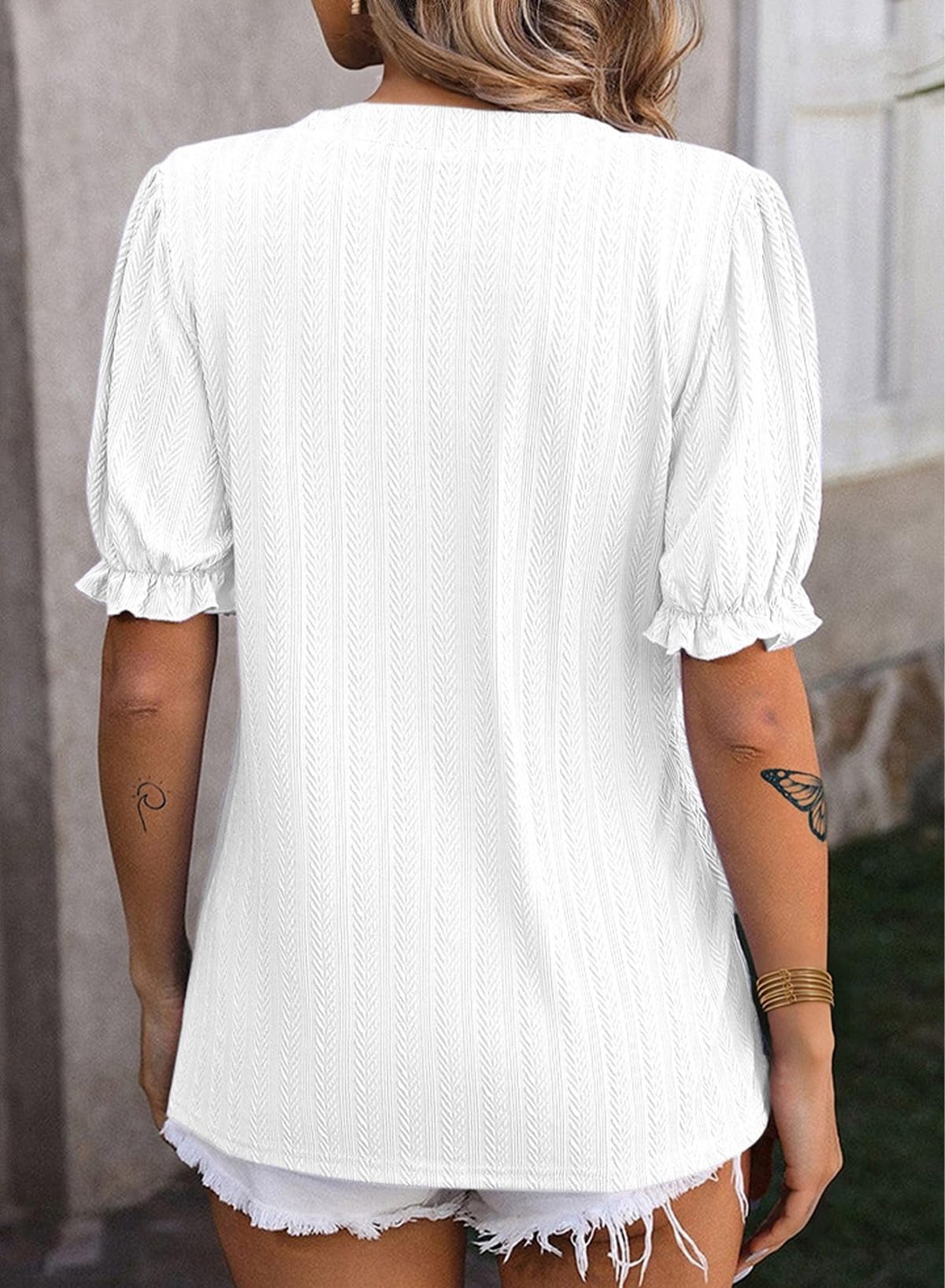✨Textured Puff-Sleeve V-Neck Knit Top (BUY 2 FREE SHIPPING)