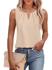✨Women's Keyhole Neck Trendy Sleeveless Pleated Tank Tops(Buy 3 Free Shipping)