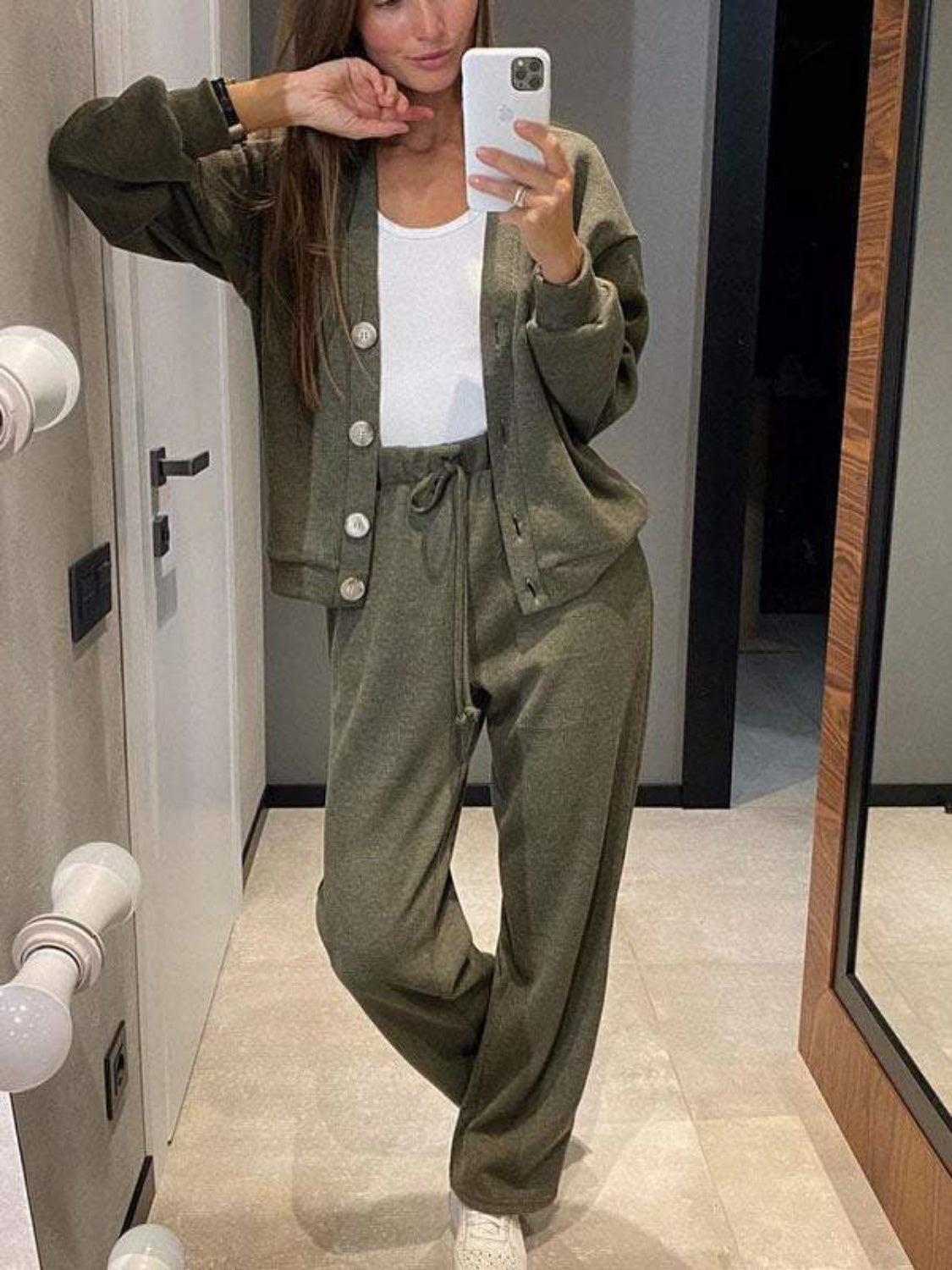 2025 Clearance Sale🔥 Full Size Button Up Long Sleeve Top and Pants Set