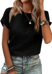 ✨Women's Short Sleeve Ruffle Casual Summer Textured T Shirts(BUY 3  FREE SHIPPING)