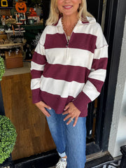 Half Zipper Stripe Pullover (Buy 2 Free Shipping)