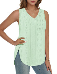 ✨ Womens V Neck Eyelet Embroidery Casaul Sleeveless Shirts(BUY 3 FREE SHIPPING)