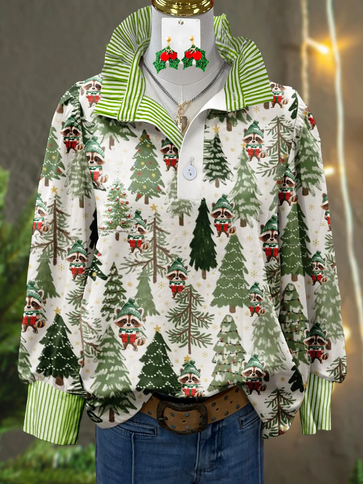 ✨Vintage Floral Print Striped Collar Top(Buy 2 Free Shipping)