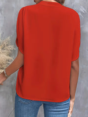 ✨Women's Short Sleeve Solid Color Notch Collar Short Sleeve Shirt（Buy 3 Free Shipping）