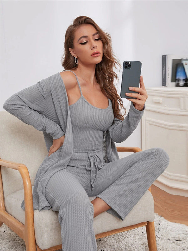 Women's Waffle Knit Loungewear Three Piece Set