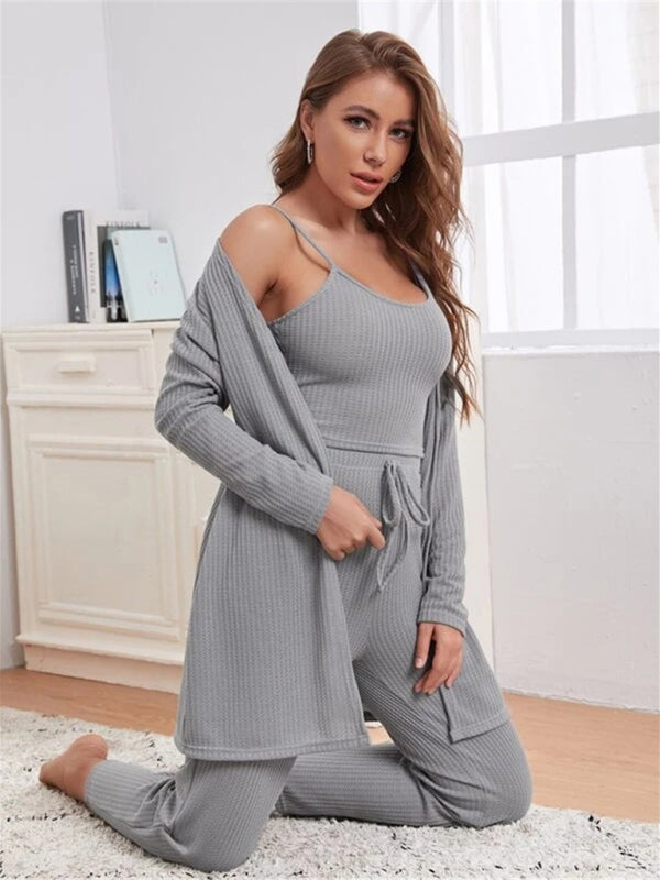 Women's Waffle Knit Loungewear Three Piece Set