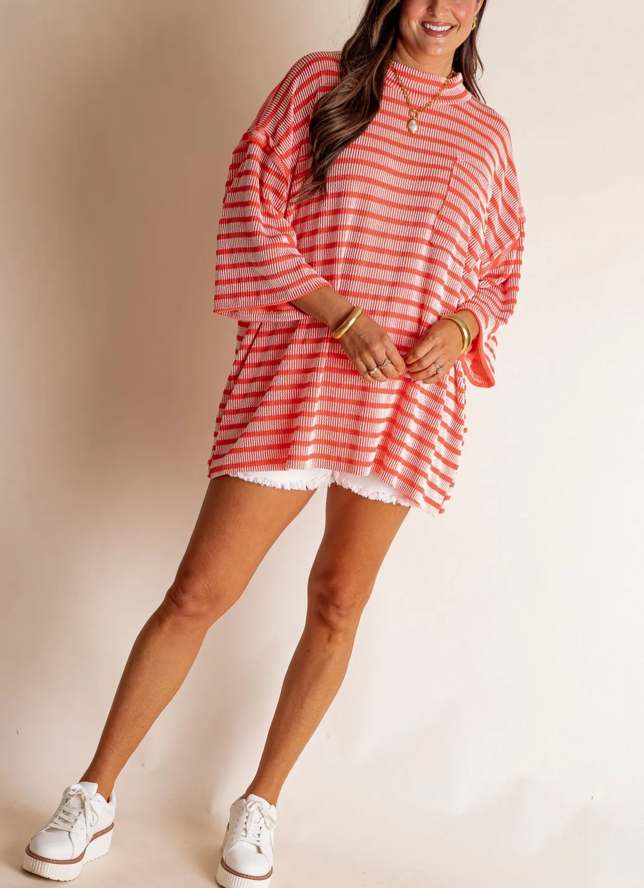 Women's 2025 Spring New Ribbed Striped Crew Neck Pocket Top(Buy 2 Free Shipping)