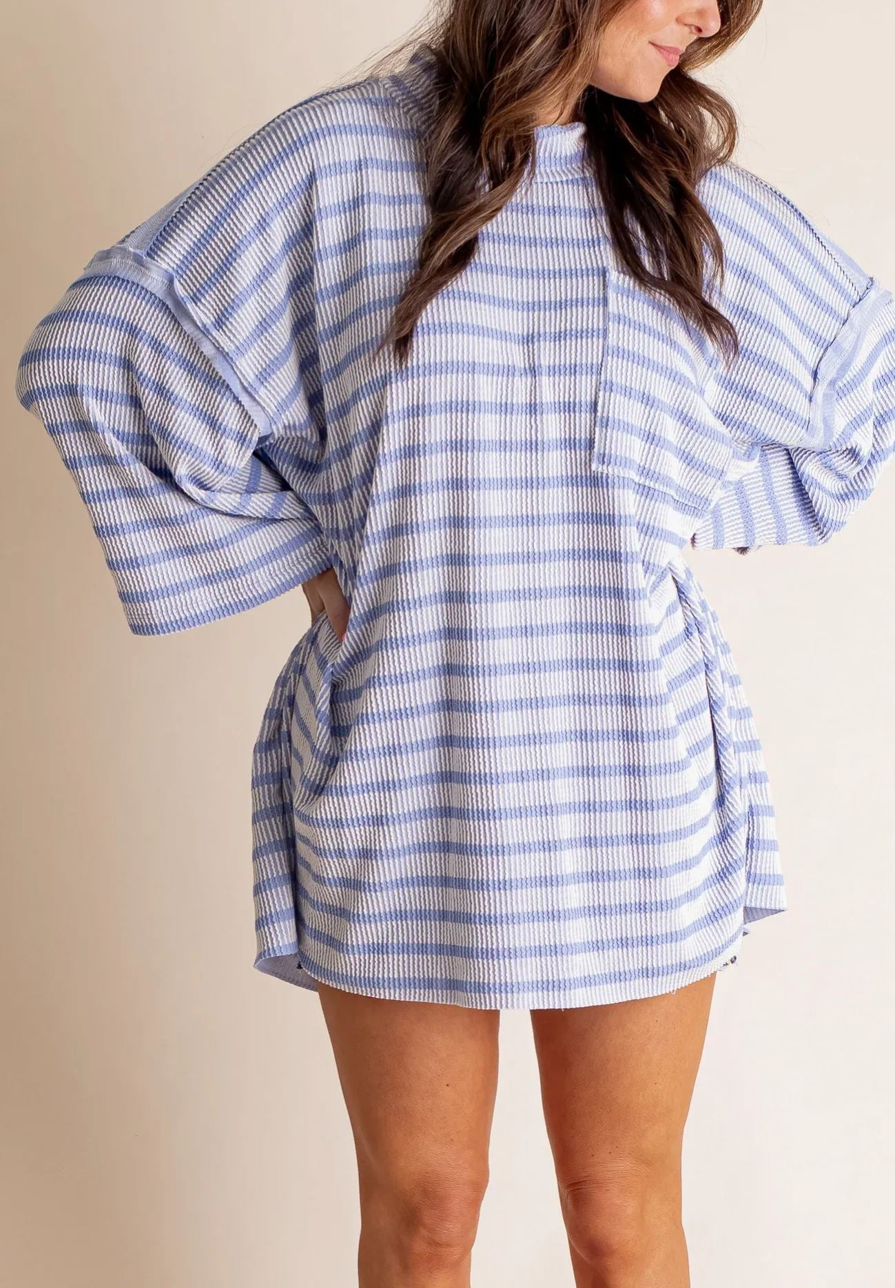 Women's 2025 Spring New Ribbed Striped Crew Neck Pocket Top(Buy 2 Free Shipping)