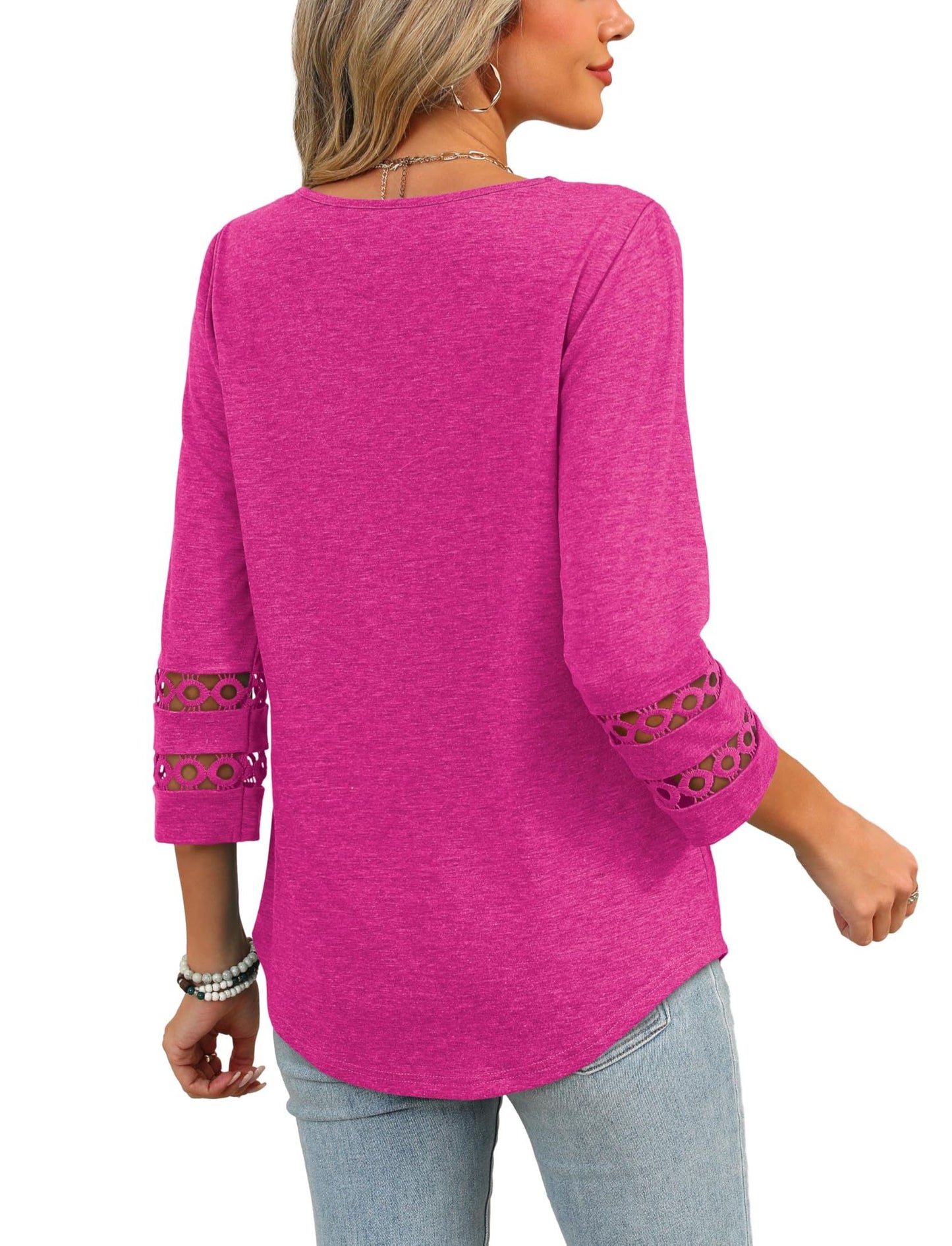 ✨Womens 3/4 Length Sleeve Tops Trendy V Neck T Shirts(buy 3 free shipping)