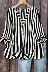 ✨Women's Casual Striped V-Neck Tied Sleeve Top  Versatile Blouse(BUY 2 FREE SHIPPING)