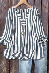 ✨Women's Casual Striped V-Neck Tied Sleeve Top  Versatile Blouse(BUY 2 FREE SHIPPING)