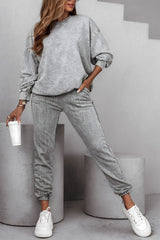 Women's Round Neck Long Sleeve Simple Sweatshirt Two Piece Suit