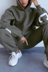 Women's Printed Thickened Hooded Sweatshirt and Pants Two-piece Set