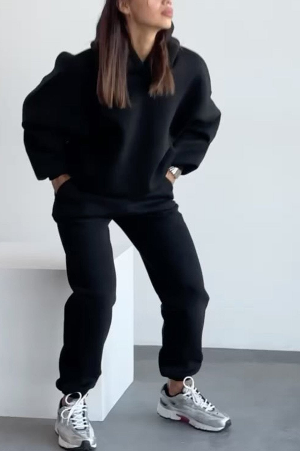 Women's Printed Thickened Hooded Sweatshirt and Pants Two-piece Set