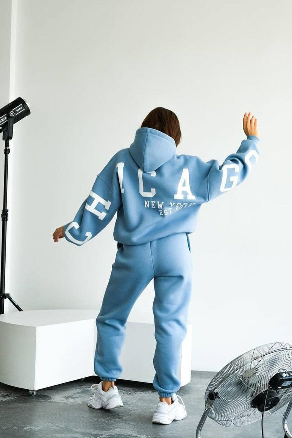 Women's Printed Thickened Hooded Sweatshirt and Pants Two-piece Set