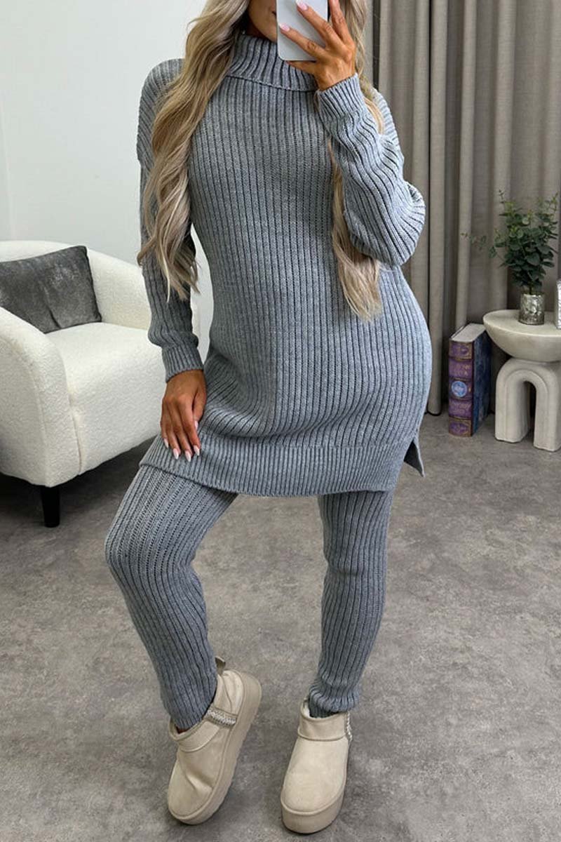 Women's casual solid color turtleneck knitted suit