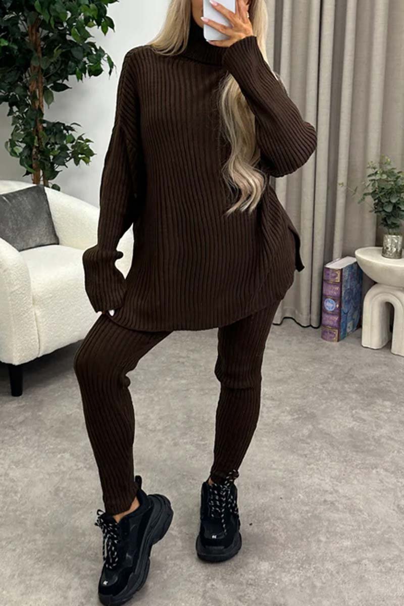 Women's casual solid color turtleneck knitted suit