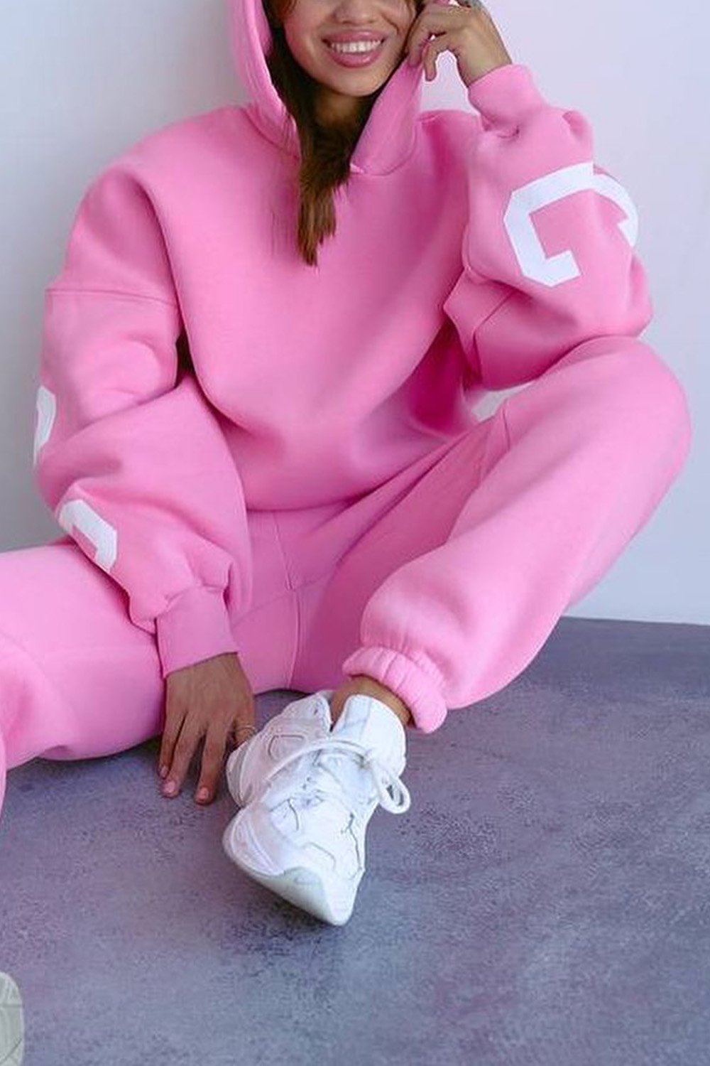 Women's Printed Thickened Hooded Sweatshirt and Pants Two-piece Set