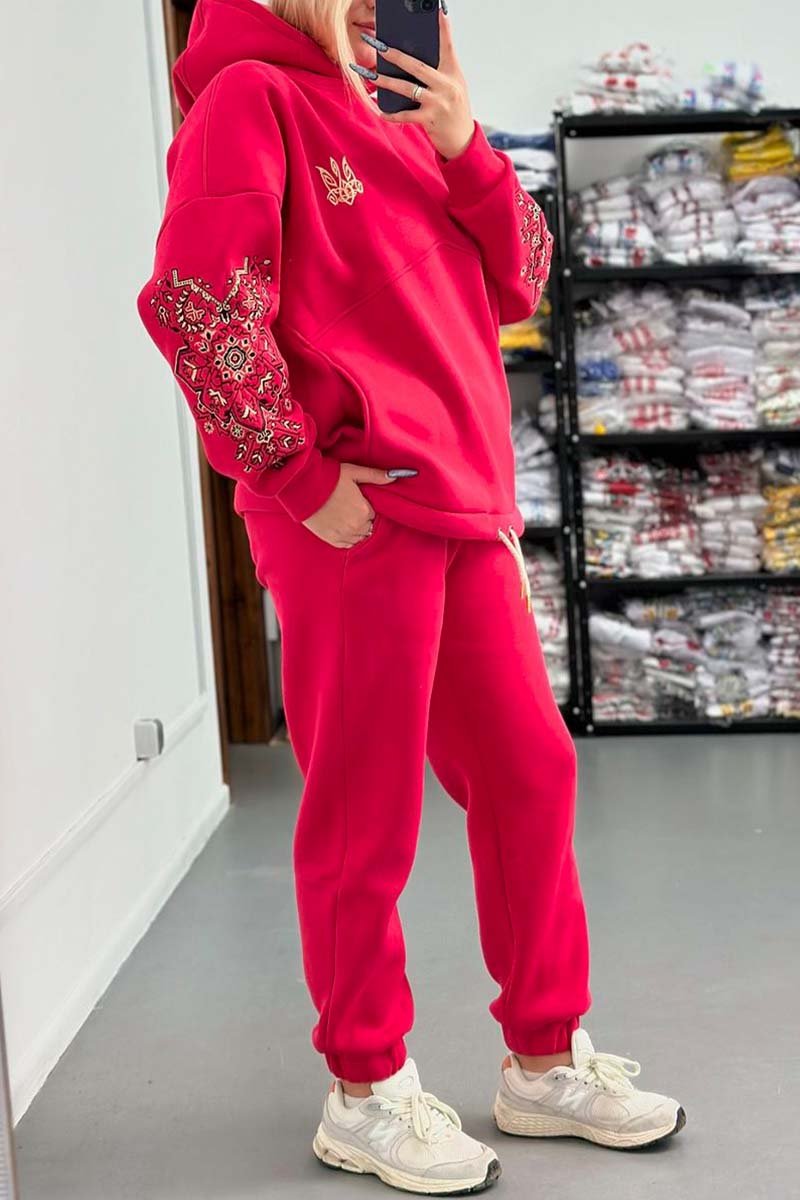 Women's Casual Sleeve Printed Hooded Sweatshirt Set