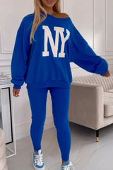 Women's Casual NY Letter Long Sleeve Two Piece Set