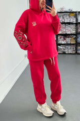 Women's Casual Sleeve Printed Hooded Sweatshirt Set