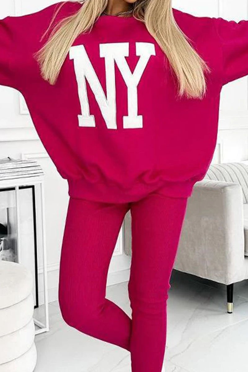 Women's Casual NY Letter Long Sleeve Two Piece Set